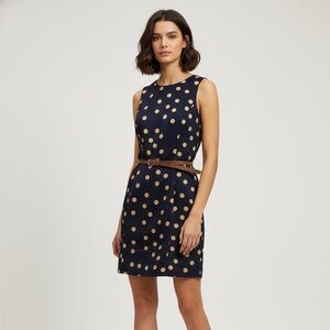 Anne Klein Women Navy and Gold Polka Dot Midi Dress size 10